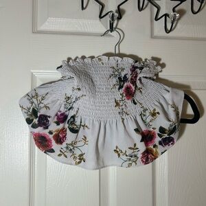 H&M Floral Smocked Crop Top - White and Pink